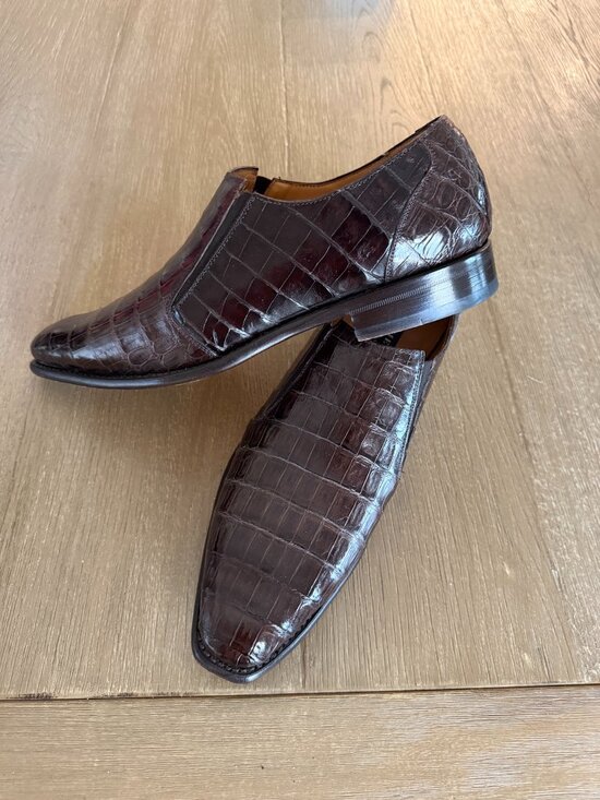Mezlan Platinum Genuine Alligator Leather Loafers Brown Slip On Dress Shoes 11.5